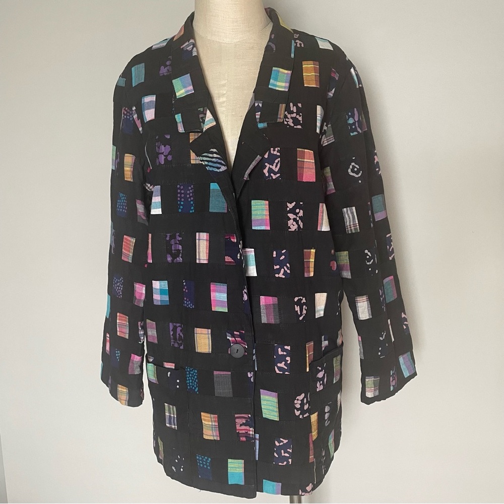 Joule energy black batik patchwork cotton  blazer sz M